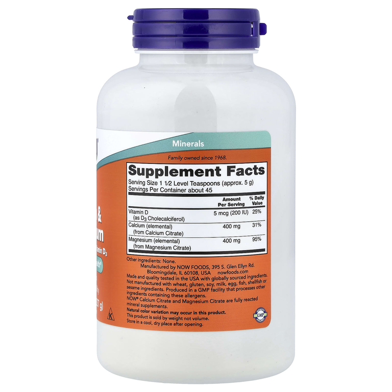 NOW Foods, кальций, магний с витамином D3, 227 г (8 унций)
