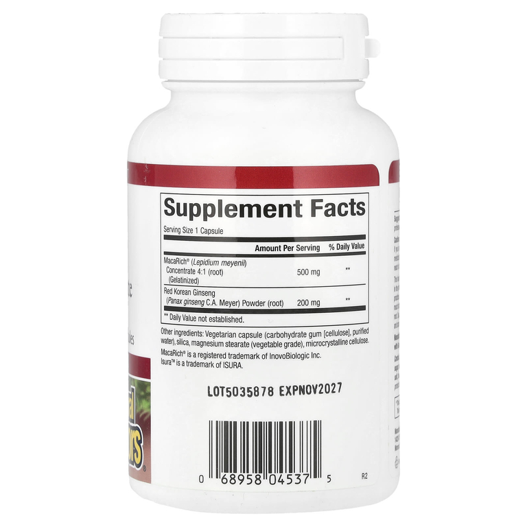 Natural Factors, концентрат маки с корейским женьшенем, 90 вегетарианских капсул
