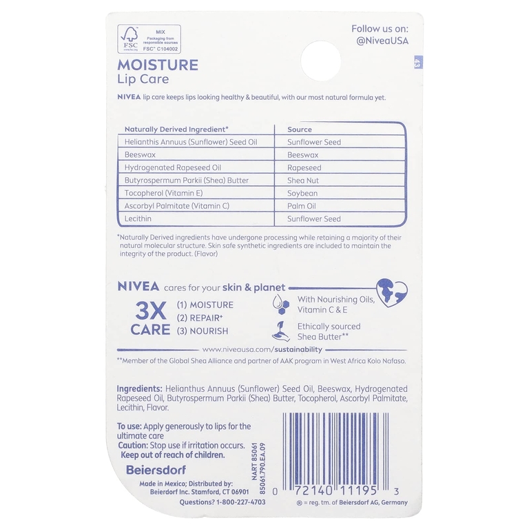 Nivea, Увлажняющее средство для губ, 4,8 г (0,17 унции) (Товар снят с продажи) 
