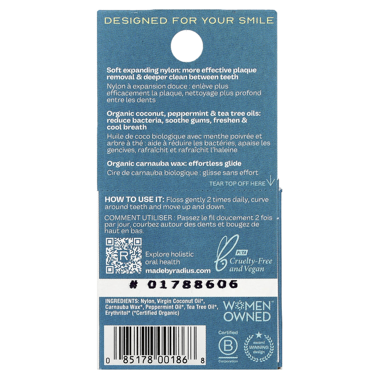RADIUS, органическая зубная нить, аромат мяты, 50 м (55 ярдов)