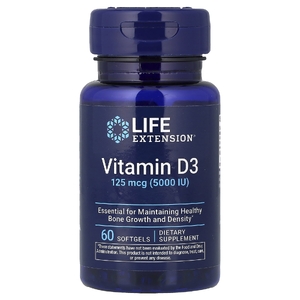 Life Extension, витамин D3, 125 мкг (5000 МЕ), 60 капсул