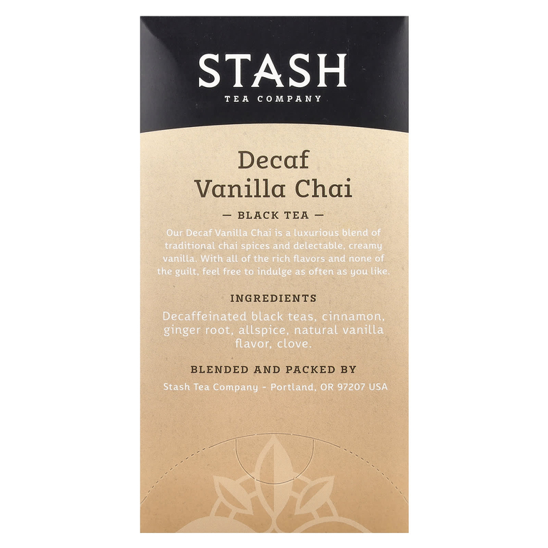 Stash Tea, черный чай, без кофеина, ваниль, 18 чайных пакетиков, 36 г (1,2 унции)