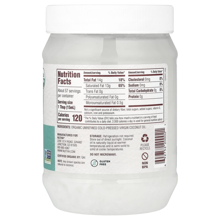 Nutiva, органическое кокосовое масло первого отжима, 858 мл (29 жидк. унций)