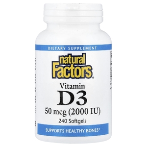 Natural Factors, витамин D3, 50 мкг (2000 МЕ), 240 мягких таблеток