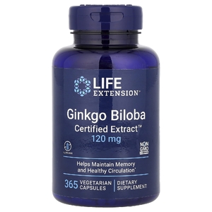 Life Extension, гинкго билоба, сертифицированный экстракт, 120 мг, 365 вегетарианских капсул
