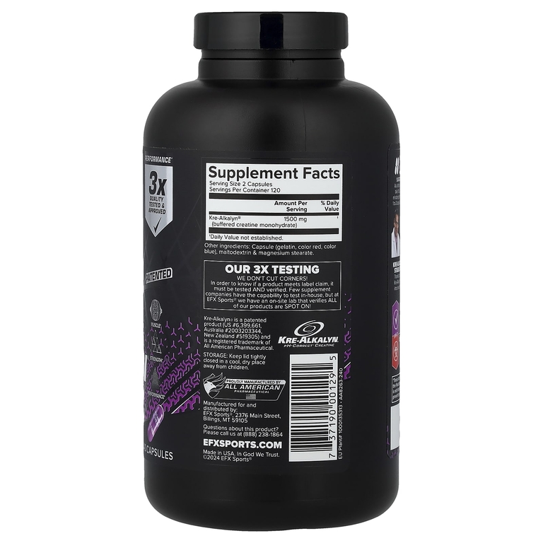 EFX Sports, Моногидрат креатина, 240 капсул (750 мг в 1 капсуле)