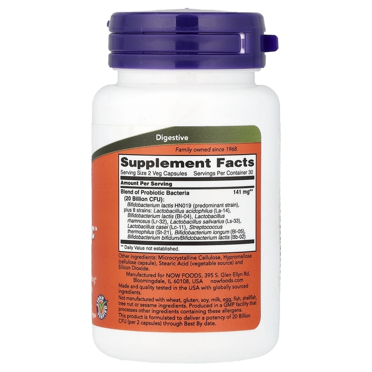 NOW Foods, смесь пробиотиков для пищеварения, для людей старше 50 лет, 60 растительных капсул
