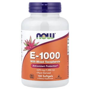 NOW Foods, E-1000, витамин E со смешанными токоферолами, 670 мг (1000 МЕ), 100 капсул