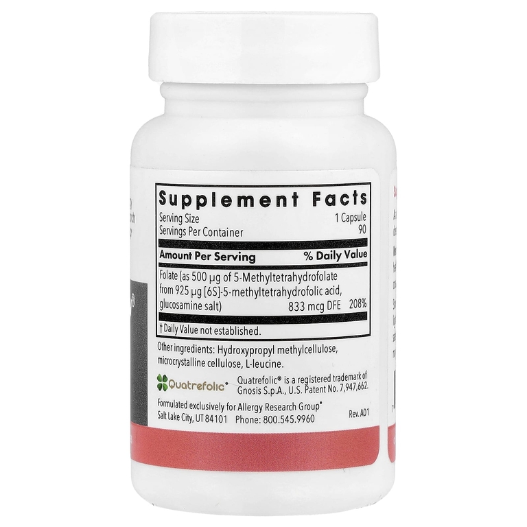 Allergy Research Group, фолат, 90 вегетарианских капсул (833 мкг в 1 капсуле)