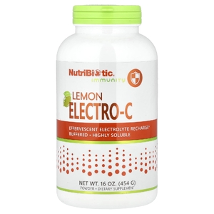 NutriBiotic, шипучий порошок с витамином C (в виде L-аскорбиновой кислоты) и электролитами, натуральный лимонный вкус, 454 г (16 унций)