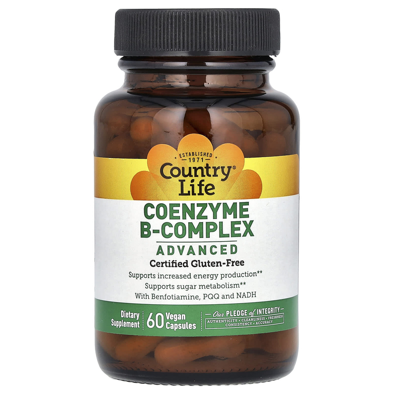 Country Life, комплекс коэнзимов группы B, улучшенная формула, 60 веганских капсул