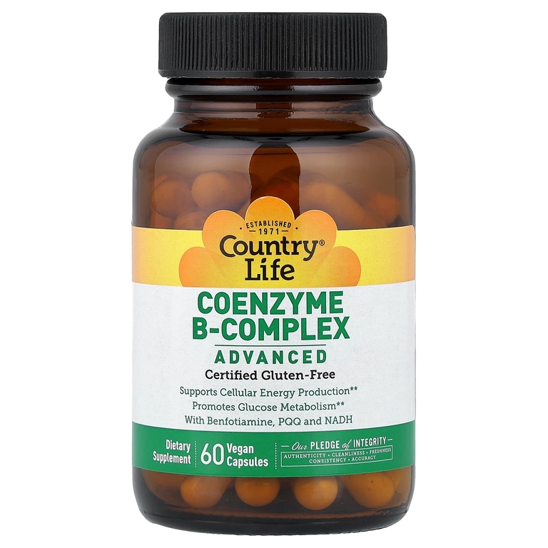 Country Life, комплекс коэнзимов группы B, улучшенная формула, 60 веганских капсул