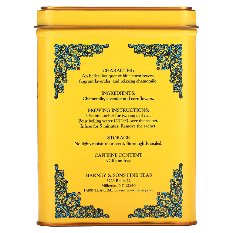 Harney & Sons, травяной чай, желтый и синий, без кофеина, 20 пакетиков, 40 г (1,4 унции)