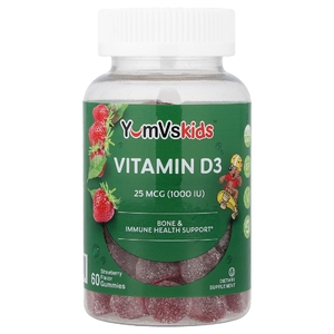 YumVs, Жевательные таблетки с витамином D3, клубника, 25 мкг (1000 МЕ), 60 жевательных таблеток