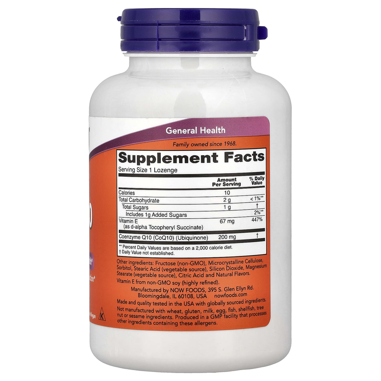 NOW Foods, жевательный коэнзим Q10 с витамином E, апельсин, 90 пастилок