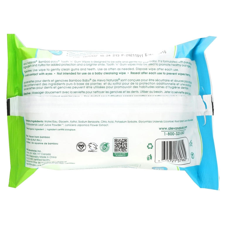 Aleva Naturals, салфетки для зубов и десен для детей, 30 салфеток