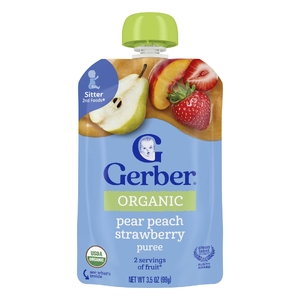 Gerber, Органическое пюре, 2nd Foods®, груша, персик, клубника, 99 г (3,5 унции) (Товар снят с продажи) 