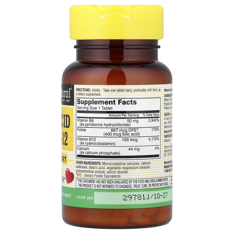 Mason Natural, Фолиевая кислота, B6 и B12, 90 таблеток
