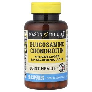 Mason Natural, глюкозамин и хондроитин с коллагеном и гиалуроновой кислотой, 90 капсул