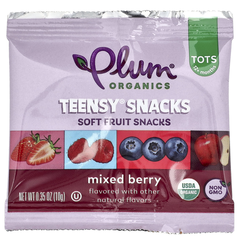 Plum Organics, фруктовые снеки, для детей от 12 месяцев, ягодное ассорти, 5 пакетиков по 10 г (0,35 унции)
