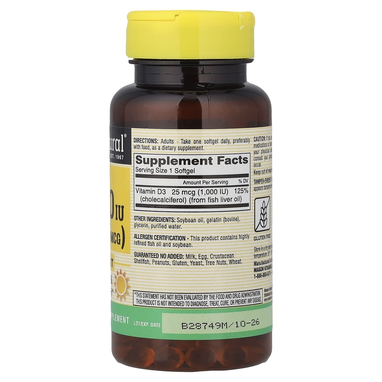 Mason Natural, витамин D3, 25 мкг (1000 МЕ), 120 капсул