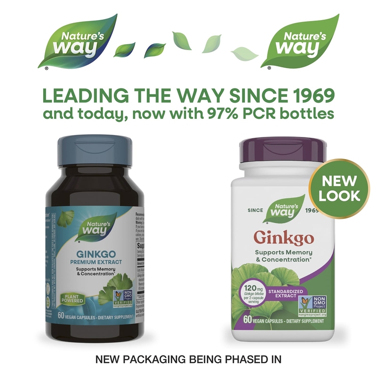 Nature's Way, гинкго, стандартизированный экстракт, 60 веганских капсул