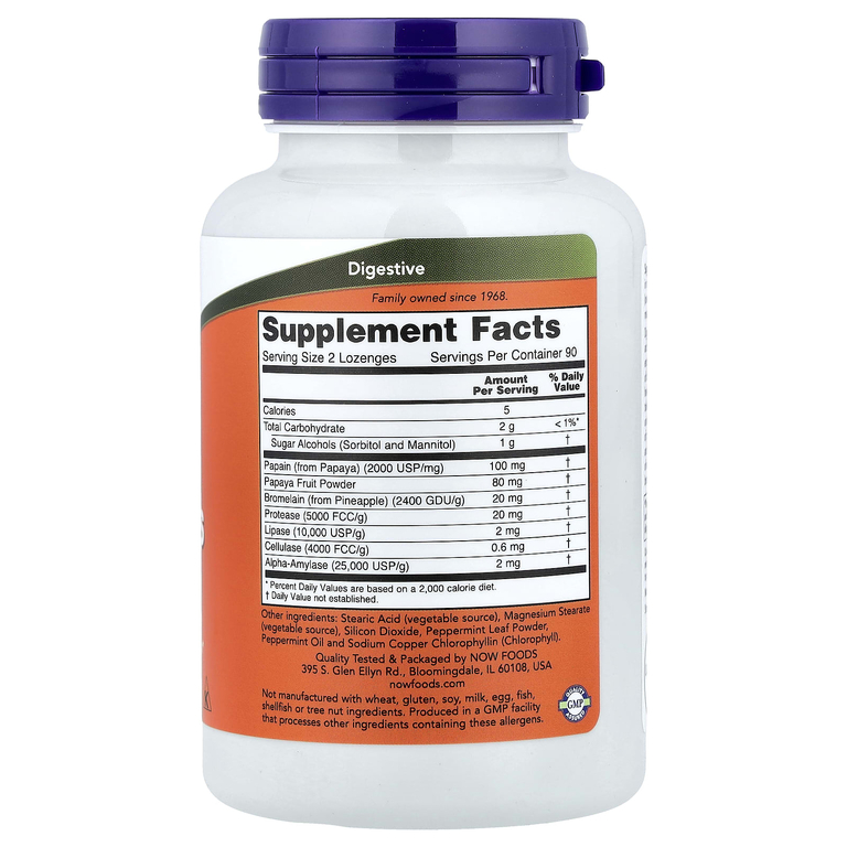 NOW Foods, жевательные пастилки с ферментами папайи, 180 пастилок