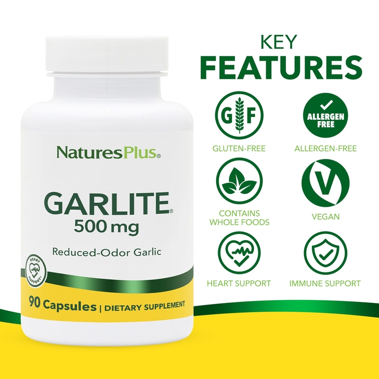 NaturesPlus, чеснок, 500 мг, 90 капсул
