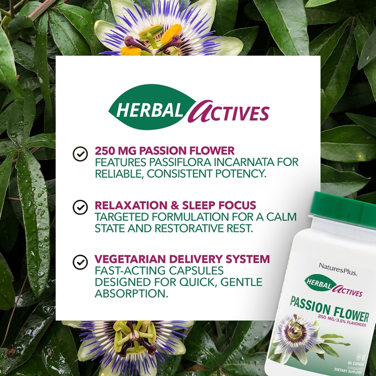 NaturesPlus, Растительная активность, пассифлора, 250 мг, 60 вегетарианских капсул (Товар снят с продажи) 