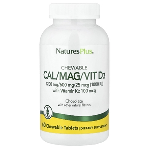 NaturesPlus, Жевательные таблетки кальций/ магний / витамин Д3, шоколад, 60 жевательных таблеток