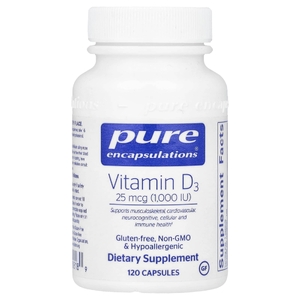 Pure Encapsulations, Витамин D3, 25 мкг (1000 МЕ), 120 капсул