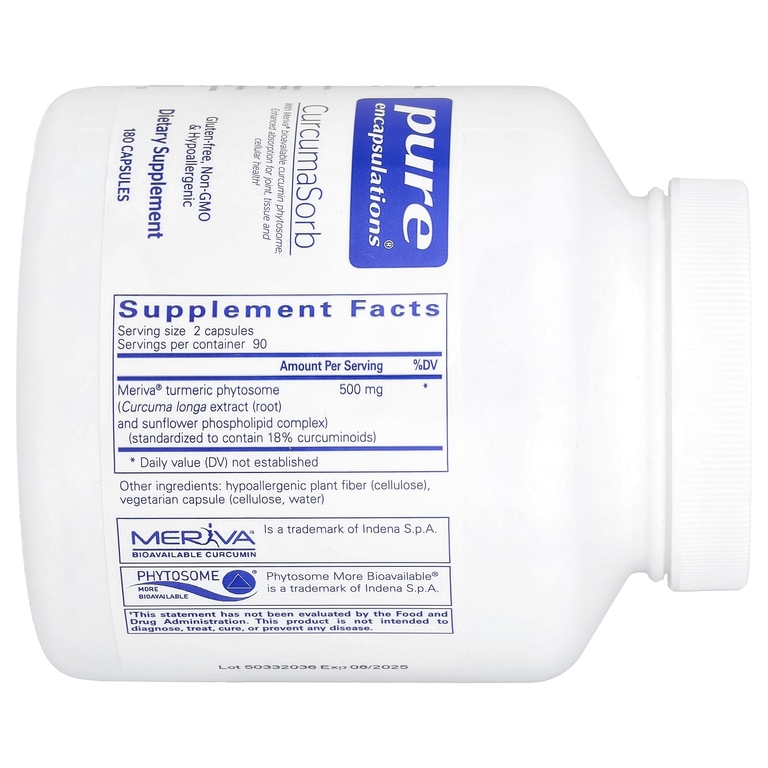 Pure Encapsulations, Фитосома куркумы, 180 капсул (250 мг на капсулу)
