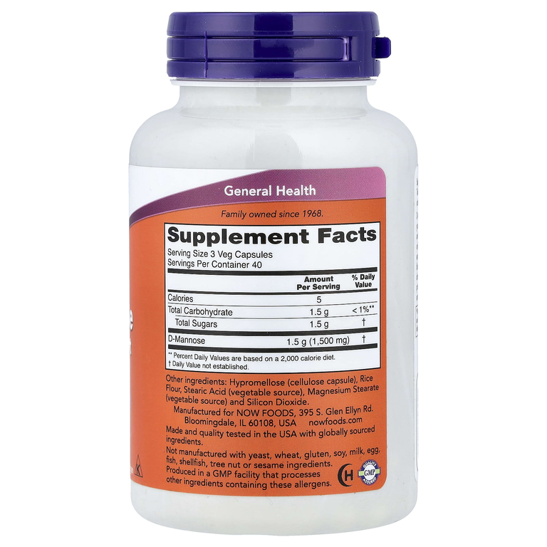NOW Foods, D-манноза, 500 мг, 120 растительных капсул