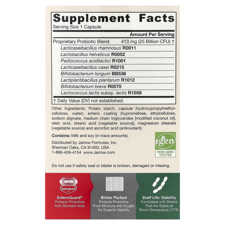 Jarrow Formulas, комплекс пробиотиков, 25 млрд КОЕ, 30 растительных капсул