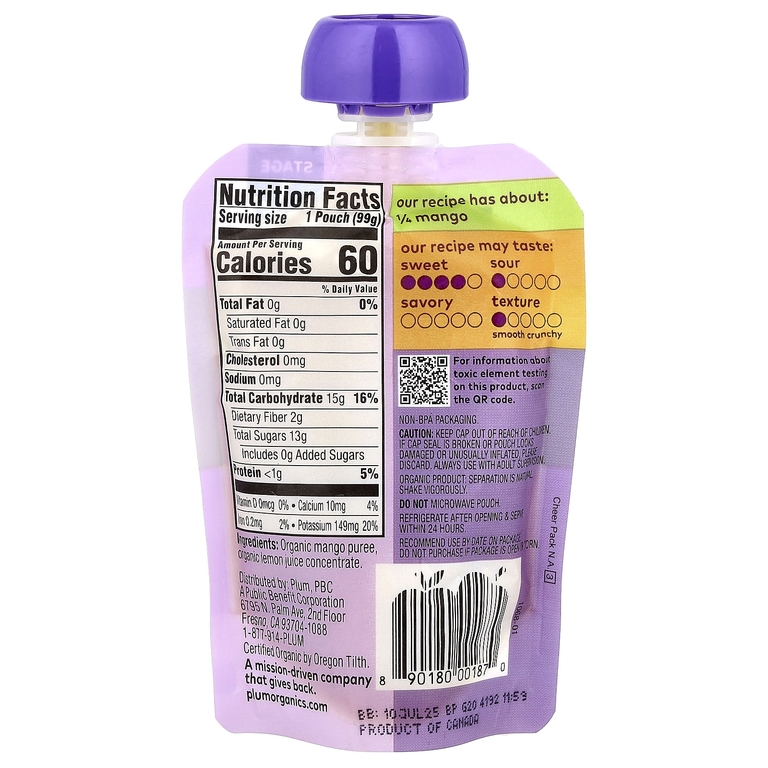 Plum Organics, Органическое детское питание, 1 этап развития, просто манго, 99 г (3,5 унции) (Товар снят с продажи) 