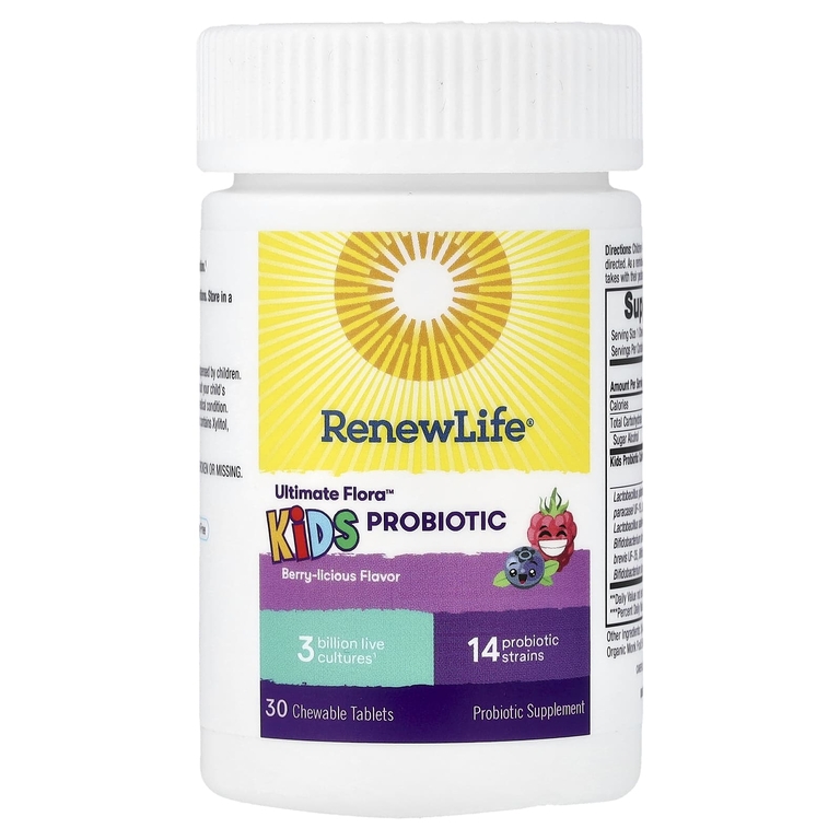 Renew Life, пробиотик для детей, со вкусом ягод, 3 млрд культур, 30 жевательных таблеток