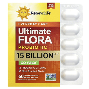 Renew Life, Ultimate Flora ™, пробиотик для повседневного ухода, 15 млрд КОЕ, 60 веганских капсул с отсроченным высвобождением (Товар снят с продажи) 