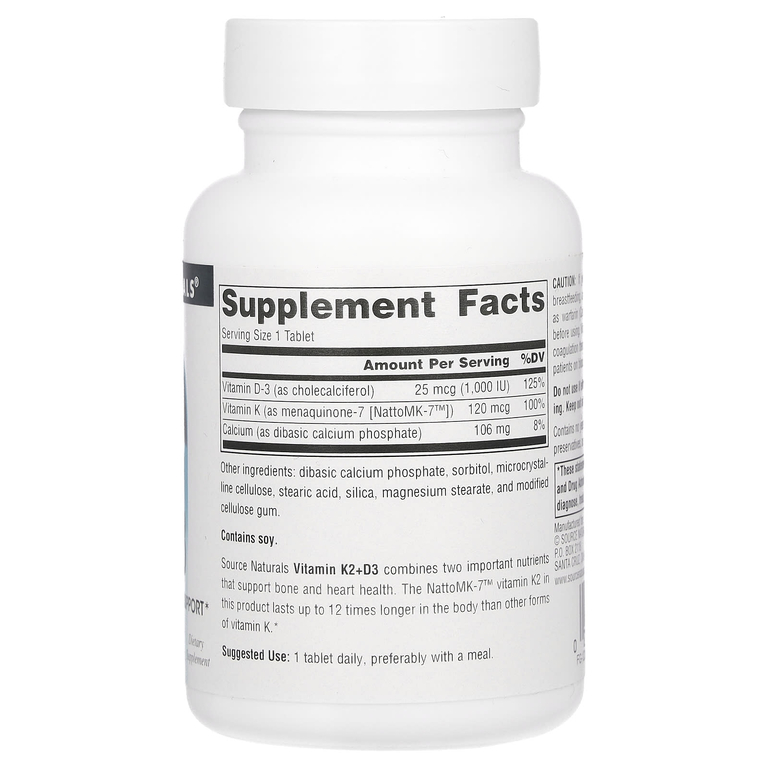 Source Naturals, витамины К2 и Д3, 60 таблеток