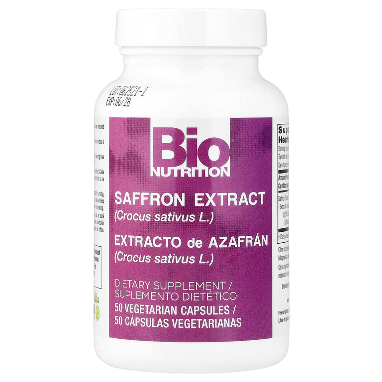 Bio Nutrition, экстракт шафрана, 50 вегетарианских капсул (88,5 мг в 1 капсуле)