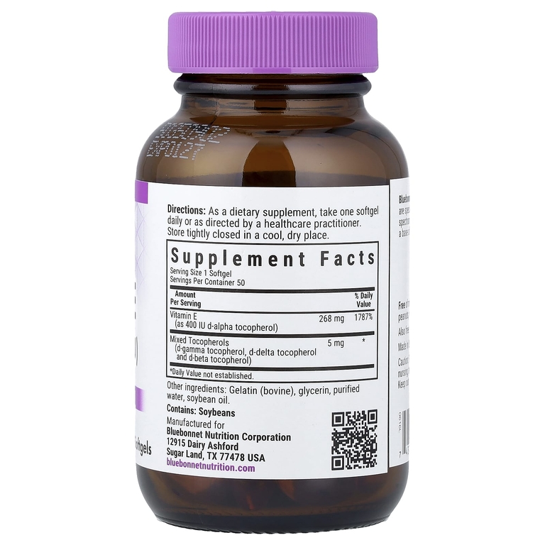 Bluebonnet Nutrition, витамин E, 268 мг (400 МЕ), 50 капсул