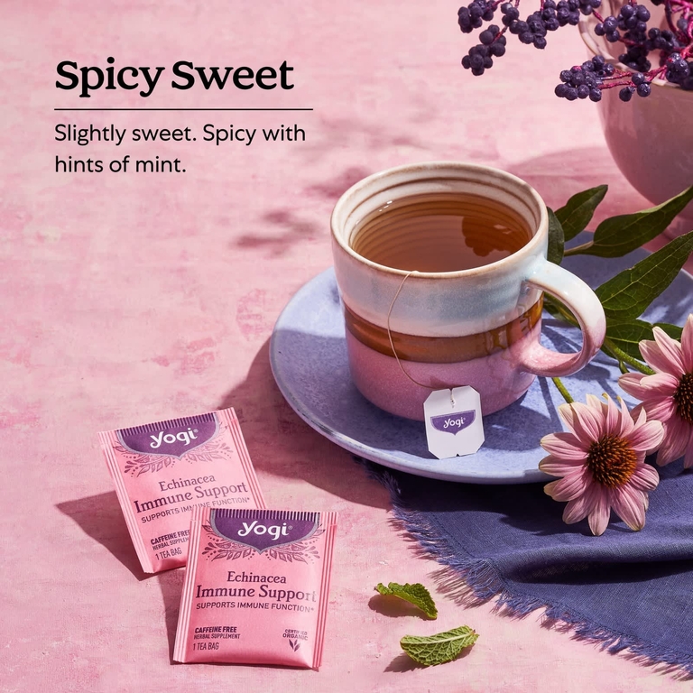 Yogi Tea, чай для поддержки иммунитета с эхинацеей, без кофеина, 16 чайных пакетиков, 24 г (0,85 унции)