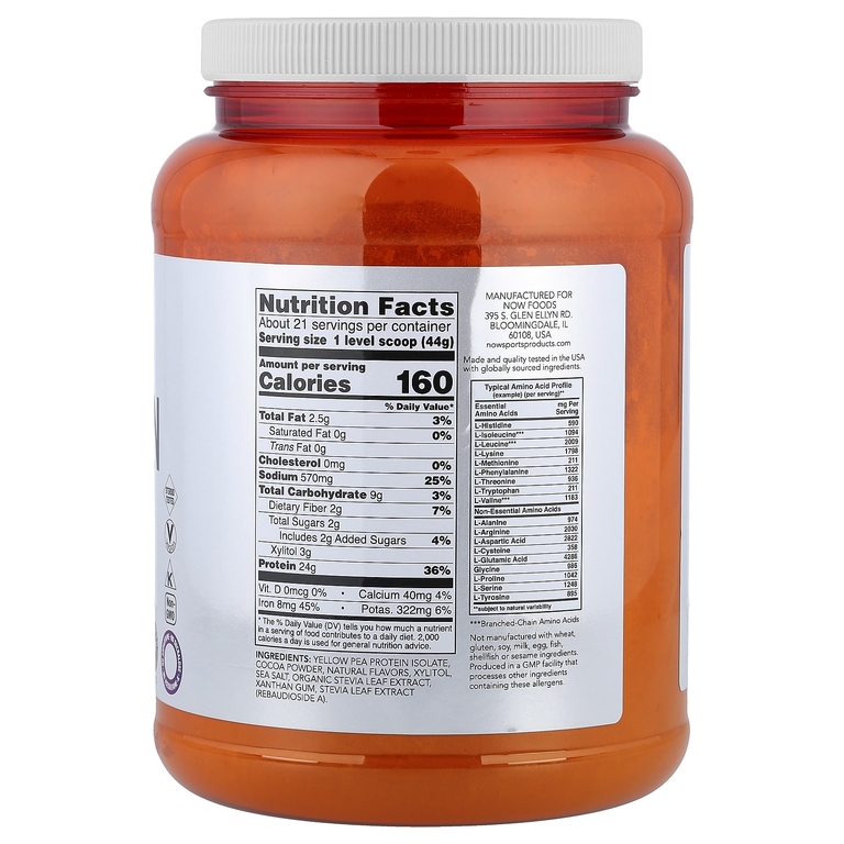 NOW Foods, Спорт, гороховый протеин, со вкусом сливочного шоколада, 907 г (2 фунта)
