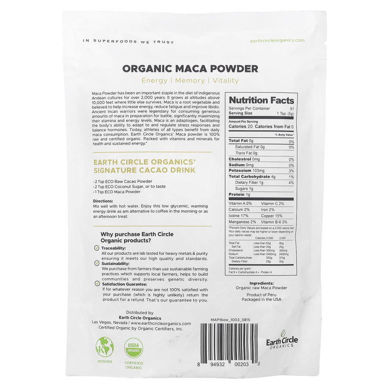 Earth Circle Organics, сырой органический порошок маки, 454 г (16 унций)