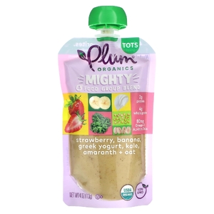 Plum Organics, Mighty Food Group, смесь, клубника, банан, греческий йогурт, капуста, амарант, овес, 113 г (4 унции) (Товар снят с продажи) 