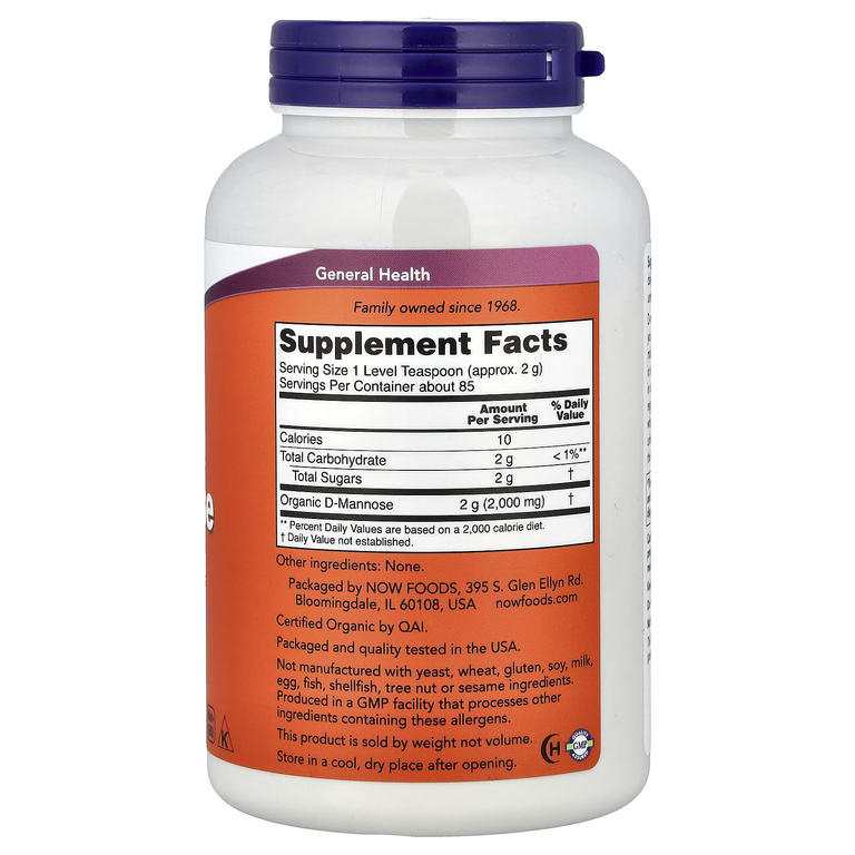 NOW Foods, сертифицированная органическая чистая D-манноза в порошке, 170 г (6 унций)