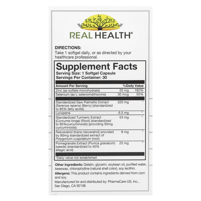 Real Health, поддержка и защита здоровья простаты, 30 капсул
