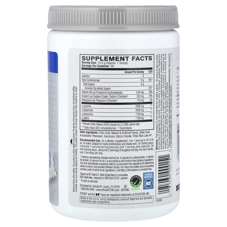 XTEND, 7 г аминокислот с разветвленной цепью, со вкусом голубой малины, 405 г (14,3 унции)
