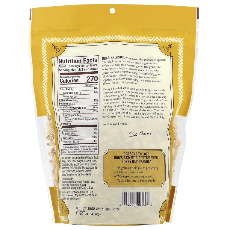 Bob's Red Mill, мюсли с медом и овсянкой, без глютена, 340 г (12 унций)
