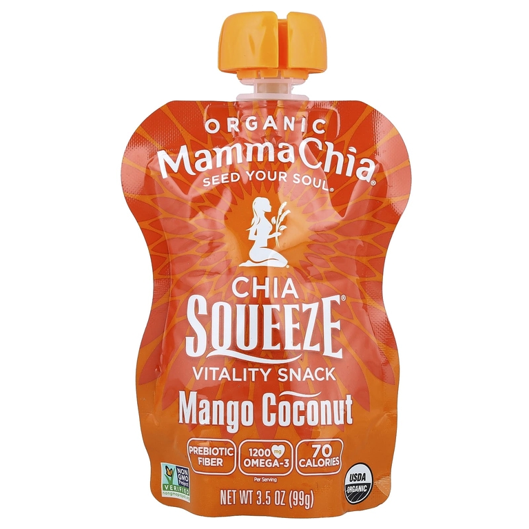Mamma Chia, органические снеки с семенами чиа, перекус для бодрости, манго и кокос, 8 порций по 99 г (3,5 унции)
