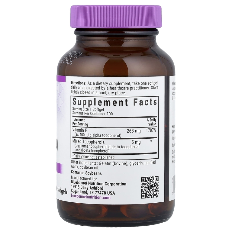 Bluebonnet Nutrition, витамин E, 268 мг (400 МЕ), 100 капсул